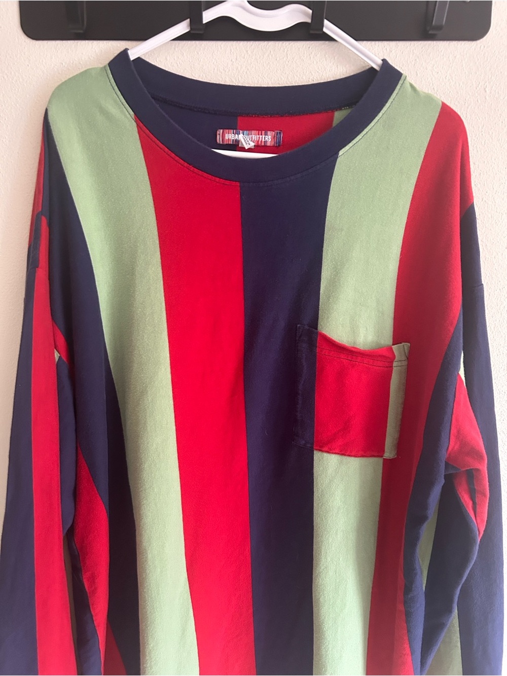 Urban Outfitters L Long Sleeve Stripe Tee Vertical Stripe Red/Navy/Sage Shirt